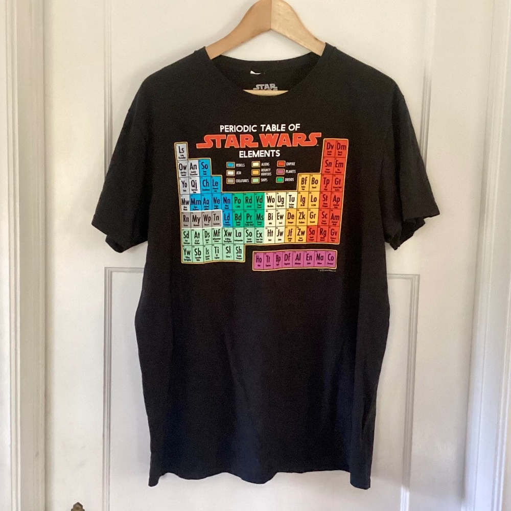 Star Wars Periodic Table of Star Wars Elements Black T-Shirt Men's Size L Geek
